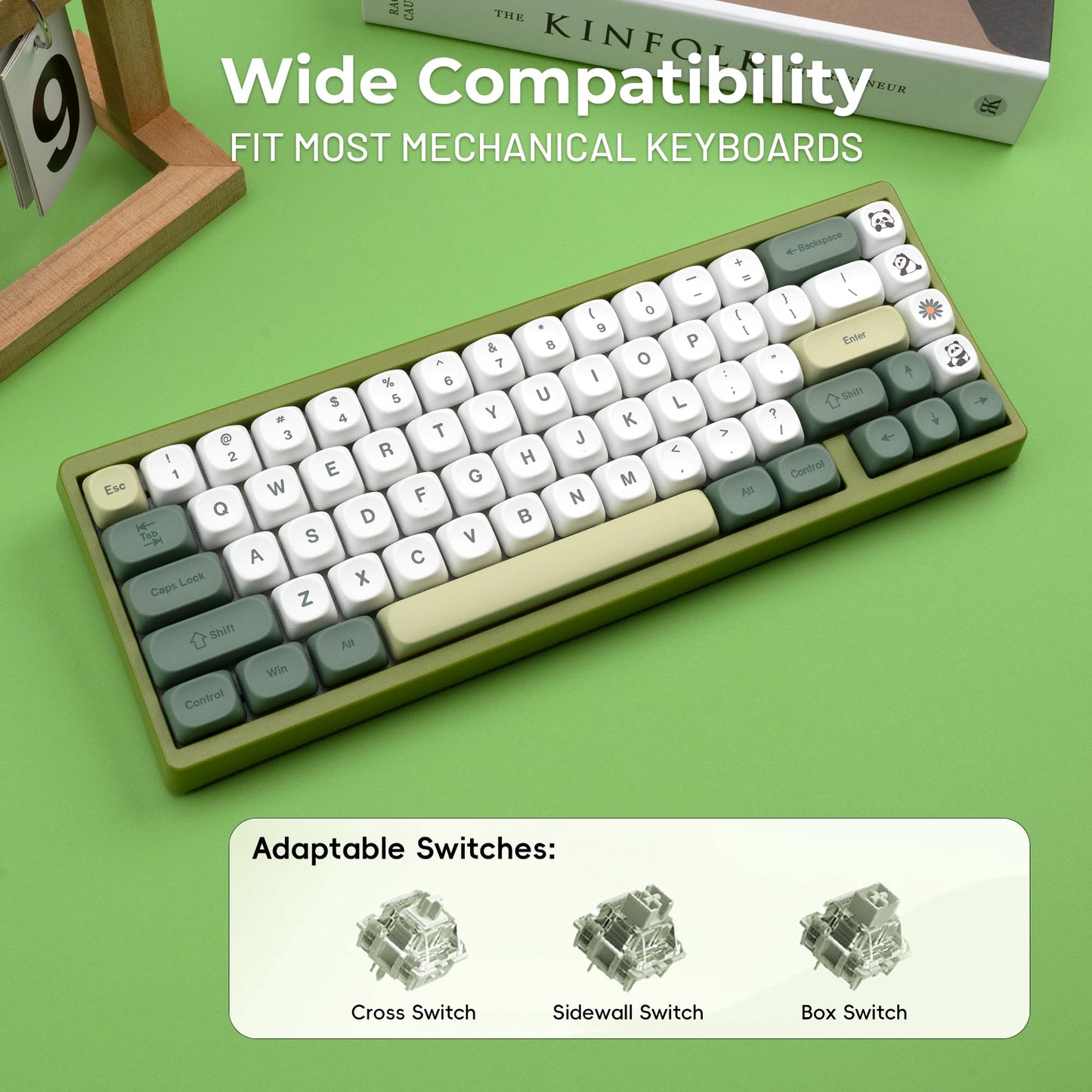 XVX MOA Profile Matcha Panda PBT Dye-Sub Keycaps Set, 143-Key Green & Creamy Keycaps for Mechanical Keyboards (Compatible with 61/64/68/84/87/100/104/108 Cherry MX Switches)