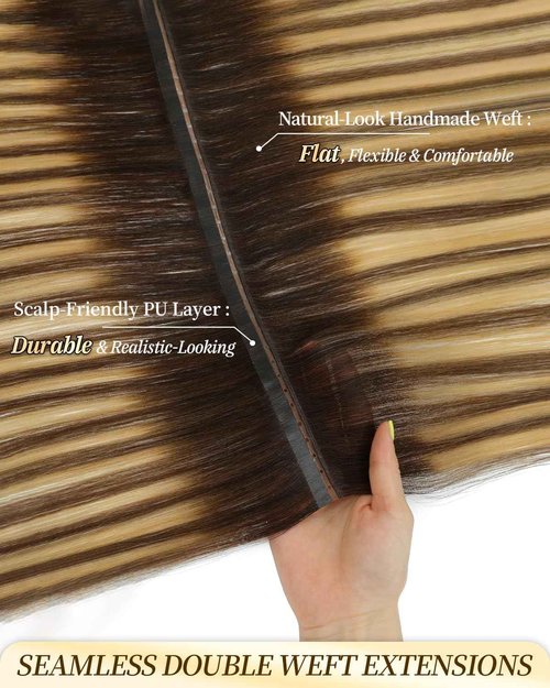 PANEWAY Butterfly Weft Hair Extensions Real Human Hair Layer Invisible PU OVO Extensions No Glue Genius Weft with Micro Beads for Short/Thin Hair (#P6/16/T2,20 Inch)