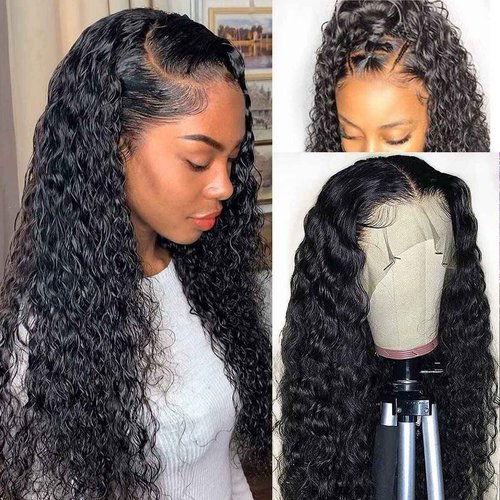 Nervoss Water Wave 13x6 HD Transparent Lace Front Wigs Human Hair Pre Plucked Deep Wave Glueless Wigs Human Hair 180% Denisty Lace Frontal Wigs Human Hair for Women Natural Black Color 22 Inch