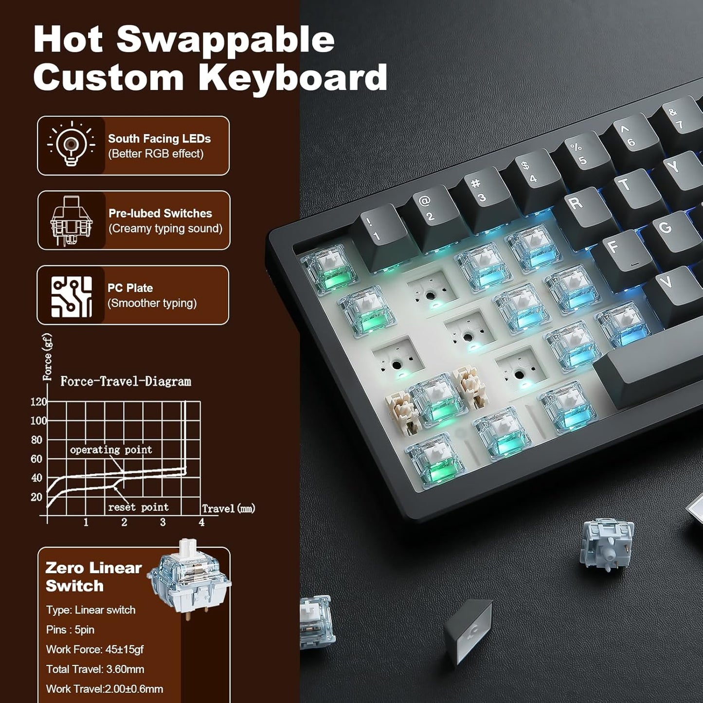 YUNZII AL68 Wireless Mechanical Keyboard,Full Aluminum CNC,60% Layout with Knob, QMK/VIA Software,Gasket Mounted,Hot Swappable,RGB Backlit,BT/2.4G/USB-C for Mac/Win (Silver, Milk V2)