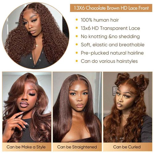 TOYERE 26 Inch Chocolate Brown Lace Front Wig 13x6 Deep Wave HD Lace Frontal Wigs Human Hair 4# Colored Pre Plucked with Baby Hair Natural Hairline