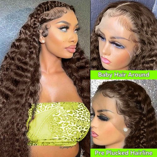 Gaoshi 13x6 Chocolate Brown Lace Front Wig Human Hair Deep Curly HD Deep Wave Lace Front Wigs Human Hair Colored Deep Curly Lace Frontal Wigs Glueless Wig for Woman Pre Plucked 20 Inch