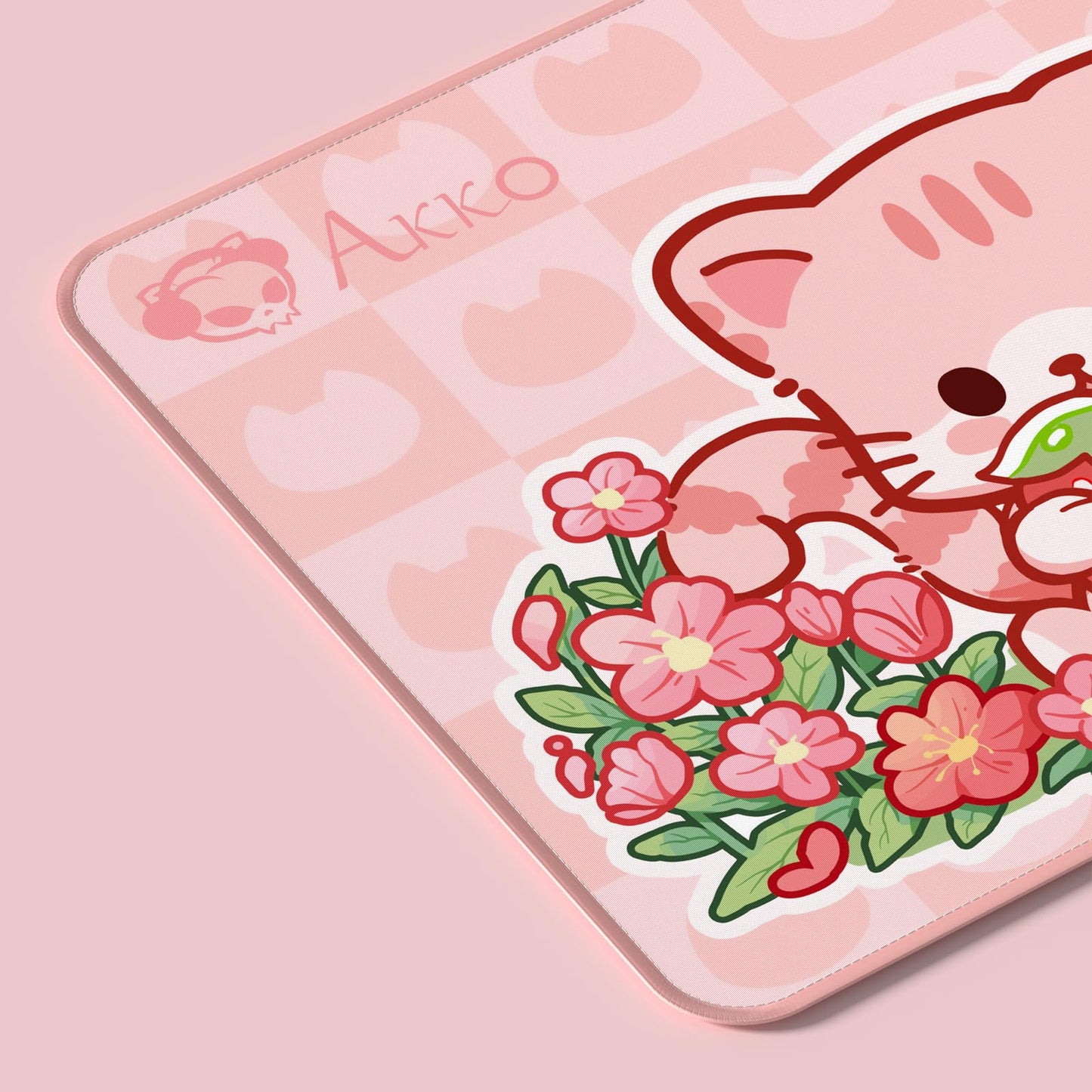 Akko Gaming Mousepad, Cat Theme Pink Keyboard Computer Mouse Pad Desk Mat with Stitched Edges, 14.17 x 11.02 in Anti-Slip Durable Rubber Base for Home Office Gaming Work