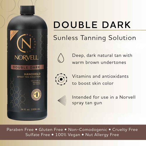 Norvell Premium Spray Tan Solution Double Dark 34 fl oz – Professional Sunless Tanning Formula for Deep Rich Bronze, Streak-Free, Fast-Drying, Long-Lasting Sunless Color