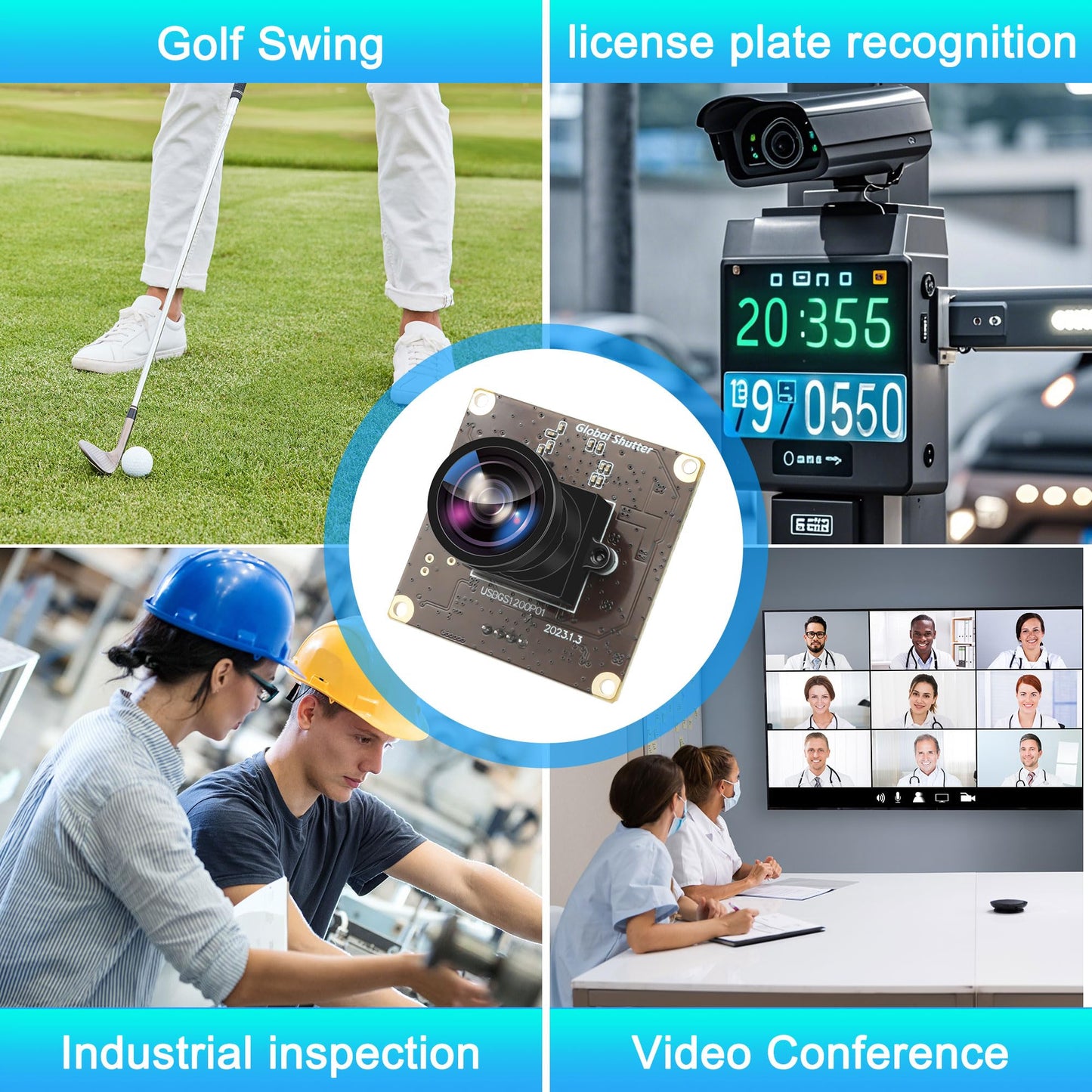 ALPCAM 2MP Global Shutter USB Camera Module 1200P 90fps High Speed Webcam with Wide Angle No Distortion Lens AR0234 UVC Lightburn Camera for Golf Swing Windows, Linux, Android,Mac OS