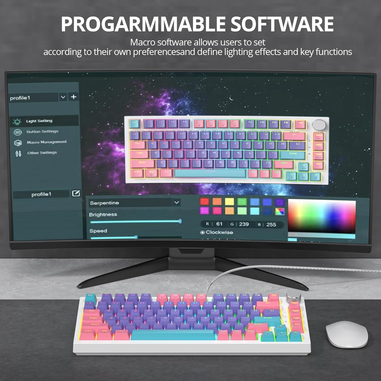 75% TKL Wired Mechanical Keyboard,RGB Backlit Gasket Mount 82 Key Hot Swappable Custom Linear Red Switch Gaming Keyboard with Volume Knob & PBT Keycaps (82 Monster B)