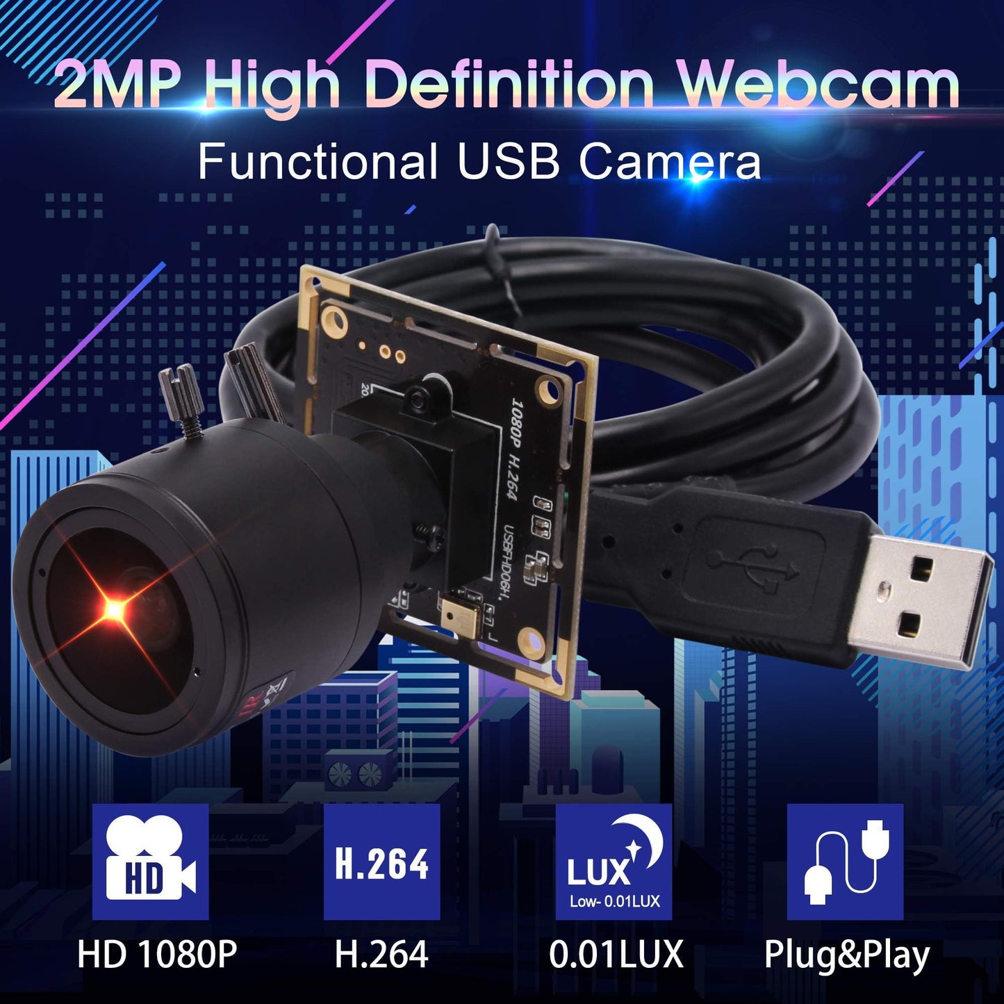 ALPCAM 1080P USB Camera Module, 0.01Lux Low Light Camera with 2.8-12mm Varifocal Lens H.264 2MP CMOS IMX323 UVC Industrial Webcam Board for Window Linux Android Mac OS