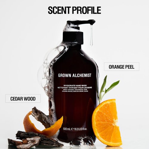 Grown Alchemist Invigorate Hand Wash Bundle: Sweet Orange, Cedarwood, Sage. Hand Soap to Soothe, (Pump 300mL + Refill 1L).