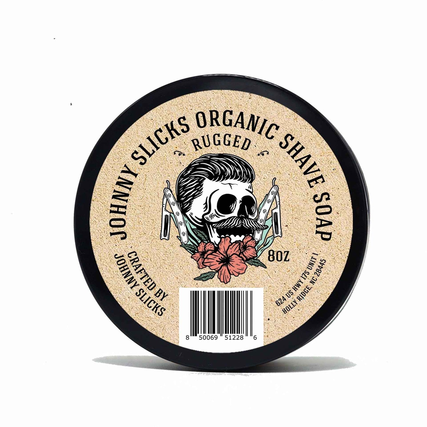 Johnny Slicks Organic Shave Soap - Supports Smooth Shaving - Shea Butter, Tea Tree & Jojoba - Natural Ingredients - Rugged Scent - 8 oz