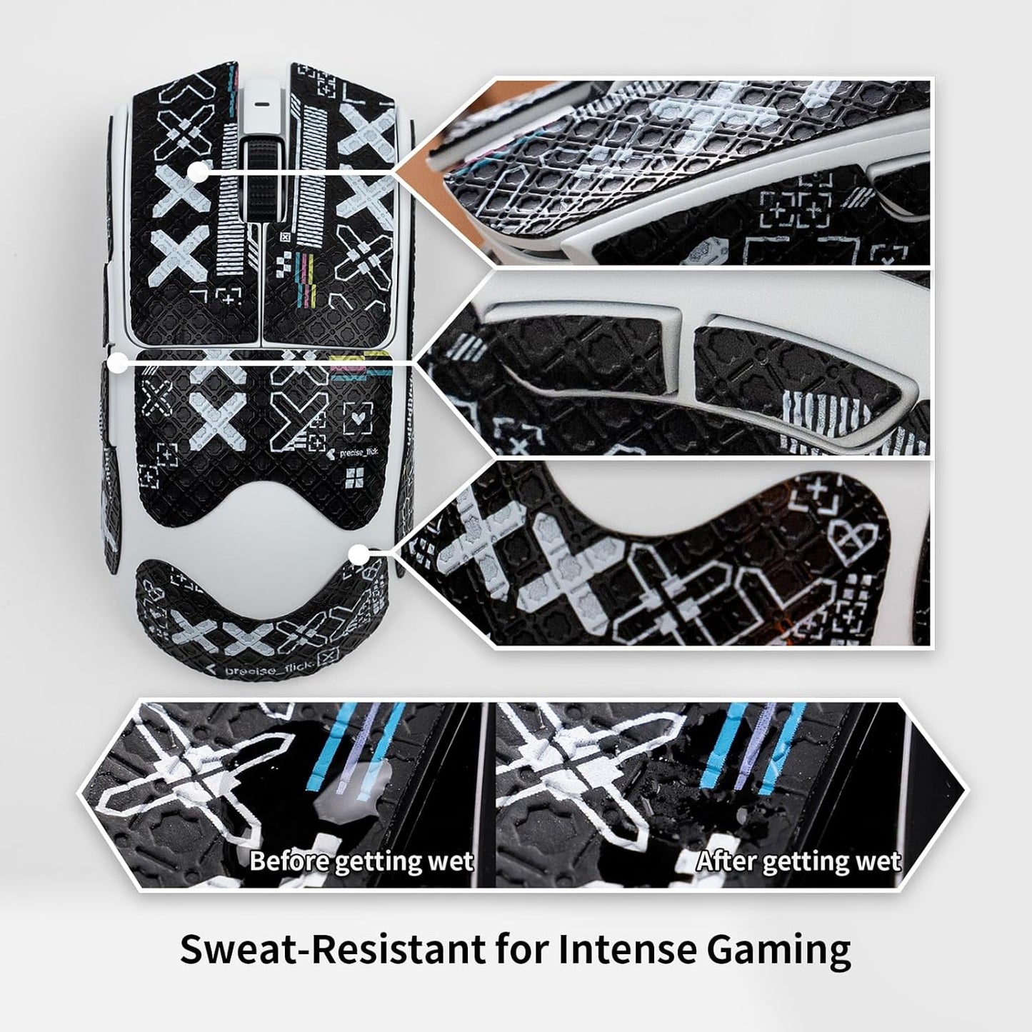 2-in-1 Mouse Grip Tape Set for Viper V3 Pro, Pre-Cut Gaming Mouse Grips, Black and White Pattern, Self-Adhesive