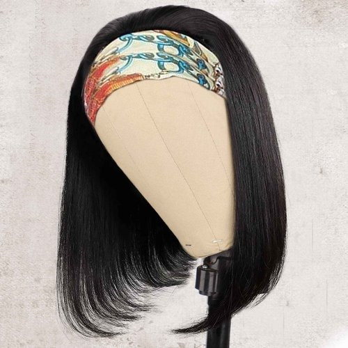 AISI Bob Headband Wig Human Hair Short Wigs for Black Women Straight 150% Density (16 Inch)
