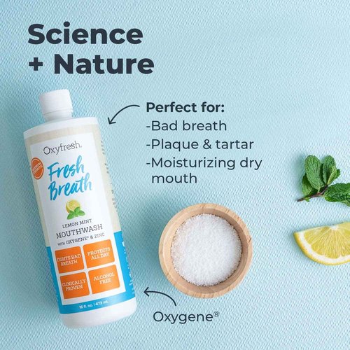 Oxyfresh Lemon Mint Fresh Breath Mouthwash – Bad Breath Treatment – SLS & Fluoride Free – Alcohol Free, Gentle Nonburning with Xylitol & Essential Oils – Pro Size Gallon 128 oz