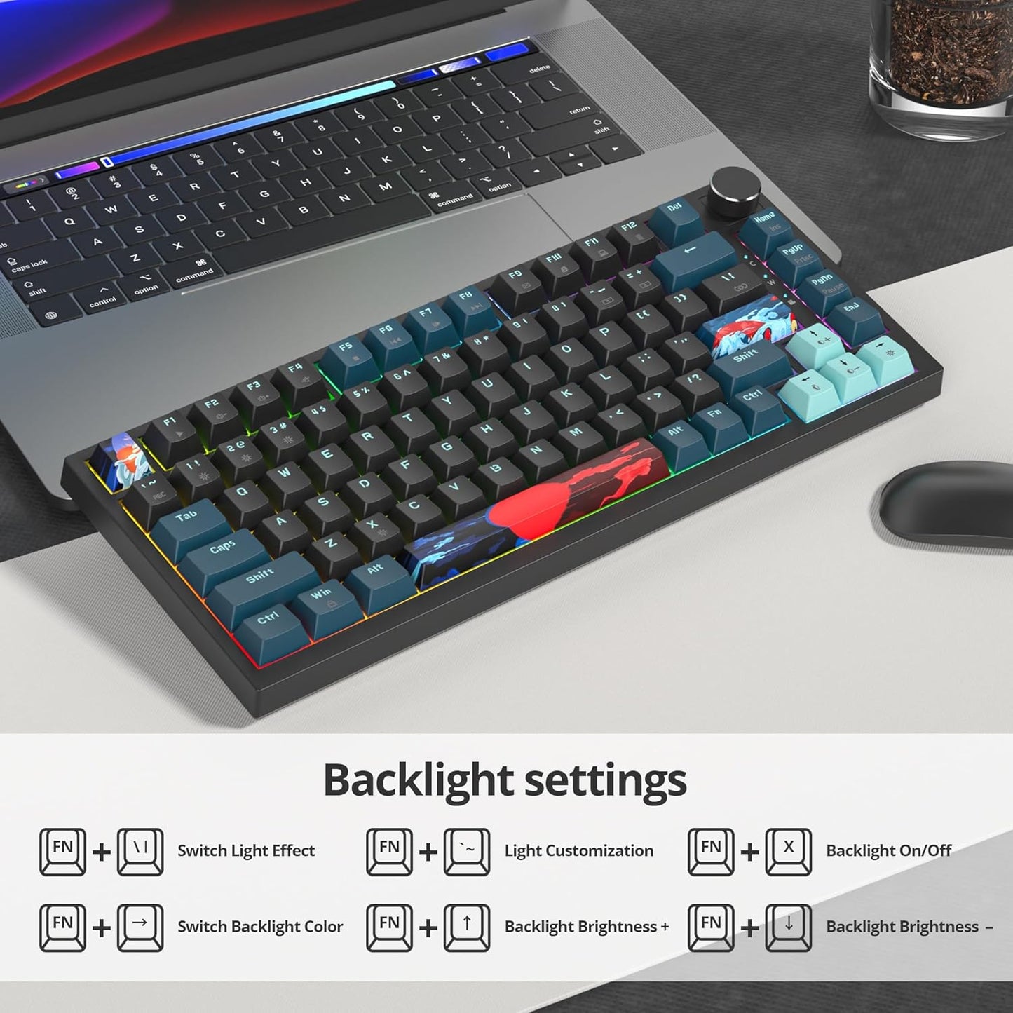 75% Mechanical Gaming Keyboard with Volumn Knob, Gasket Hot Swappable RGB, Wired, Red Switch, 82 Keys Compact Creamy (Black Grey)
