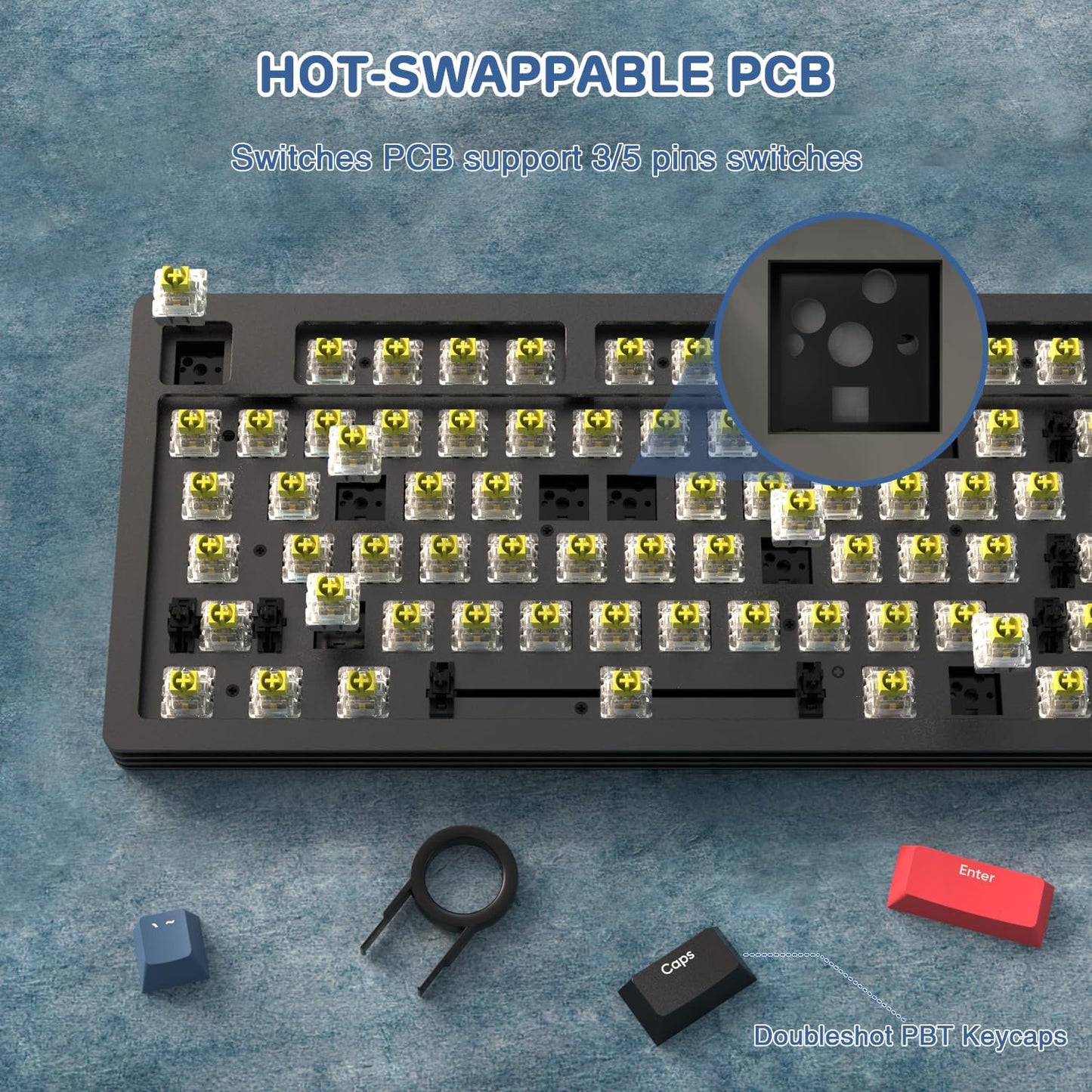 AKC087 Wireless Mechanical Keyboard, 87 Keys Compact TKL Gaming Keyboard, BT5.0/2.4G/Wired 75% Keyboard, RGB Hot Swappable Mechanical Keyboard OEM Profile Yellow Switch for Windows Mac Laptop