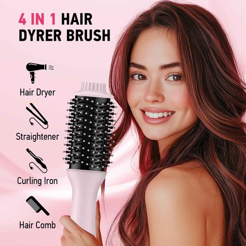 Hair Dryer Brush Blow Dryer Brush in One, MiroPure 4 in 1 Hair Dryer and Styler Volumizer with 4 Speed Temp Settings, Hot Air Brush with Oval Barrel for All Hair Style and Fast Drying, Pink