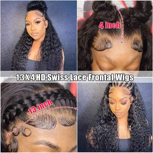 Ysxbui Deep Wave Lace Front Wigs Human Hair 180 Density 13x4 HD Transparent Frontal Wigs Human Hair for Women Deep Curly Glueless Wigs Human Hair Pre Plucked with Baby Hair 24Inch