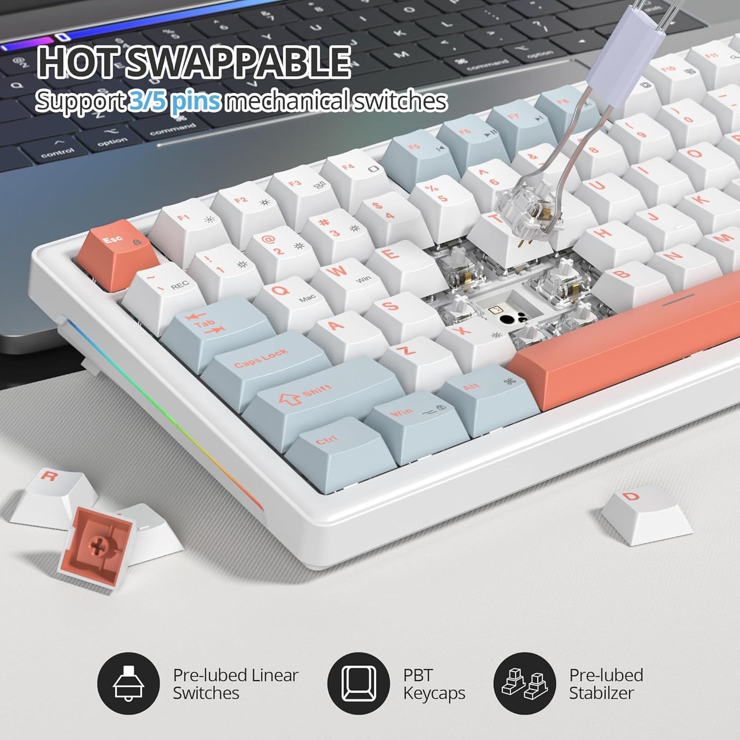 75% Green Mechanical Keyboard Gasket with Knob, Custom Wired Creamy Gaming Keyboard TKL 75 Percent Hot Swappable RGB Backlit, Pre-lubed Switch for Win/MAC, Green