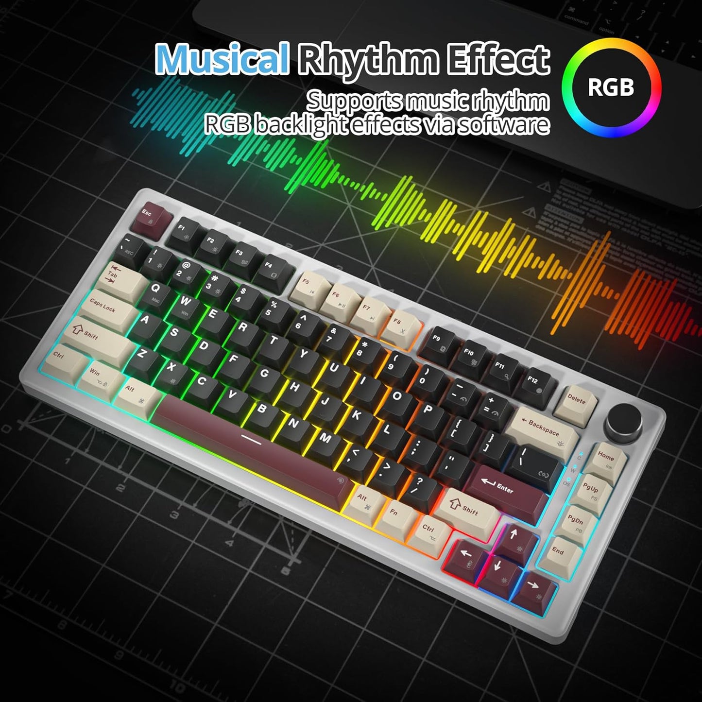 75% Green Mechanical Keyboard Gasket with Knob, Custom Wired Creamy Gaming Keyboard TKL 75 Percent Hot Swappable RGB Backlit, Pre-lubed Switch for Win/MAC, Green