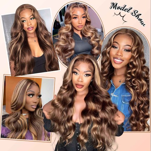 Hepnok Highlight Ombre Lace Front Wig Human Hair Body Wave 13x6 HD Lace Frontal Wigs Human Hair Pre Plucked 200 Density 4/27 Colored Honey Blonde Wig 26 Inch Glueless Wigs for Women