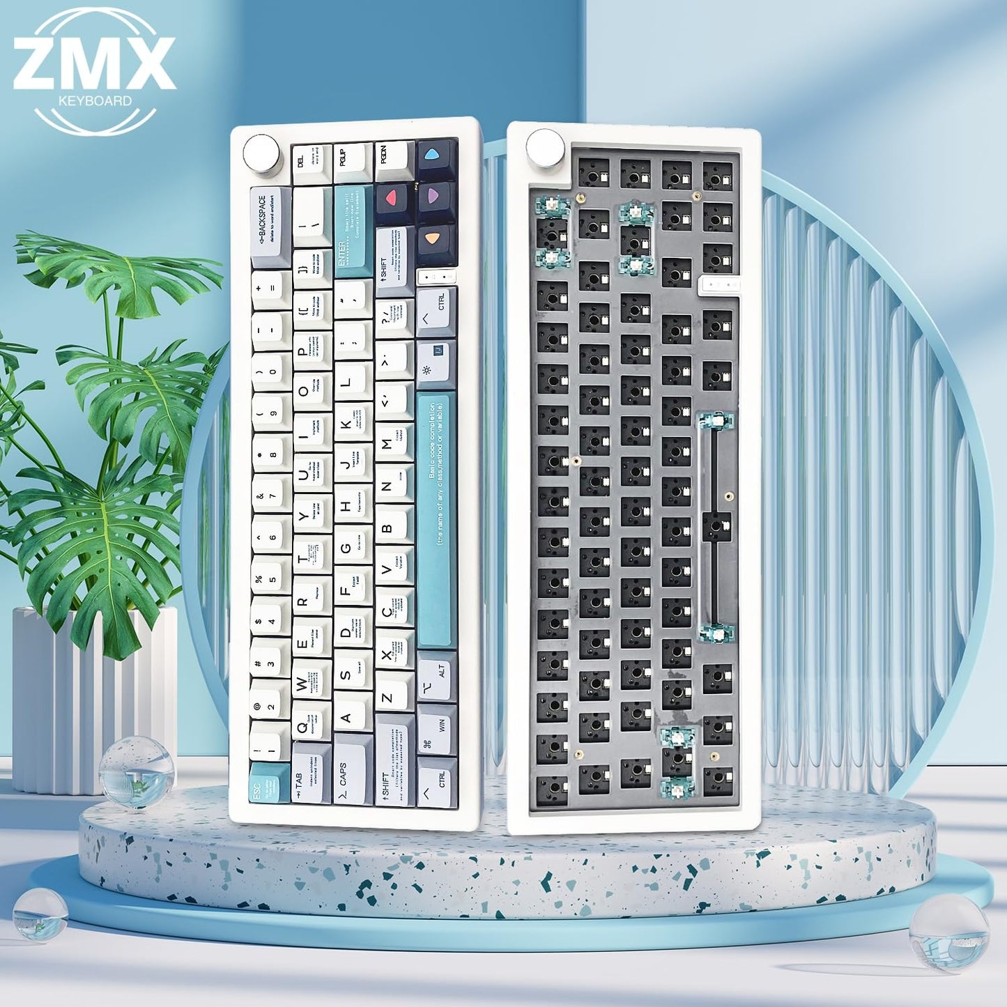 ZMX GMK67 Keyboard Barebones Kit,Hot-Swap PCB Bluetooth 5.0/2.4G/Type-C Tri-Mode 65% Mini Custom RGB Wireless Mechanical Keyboard with Knob Gasket Mount Programmable Gaming DIY Kit (White)