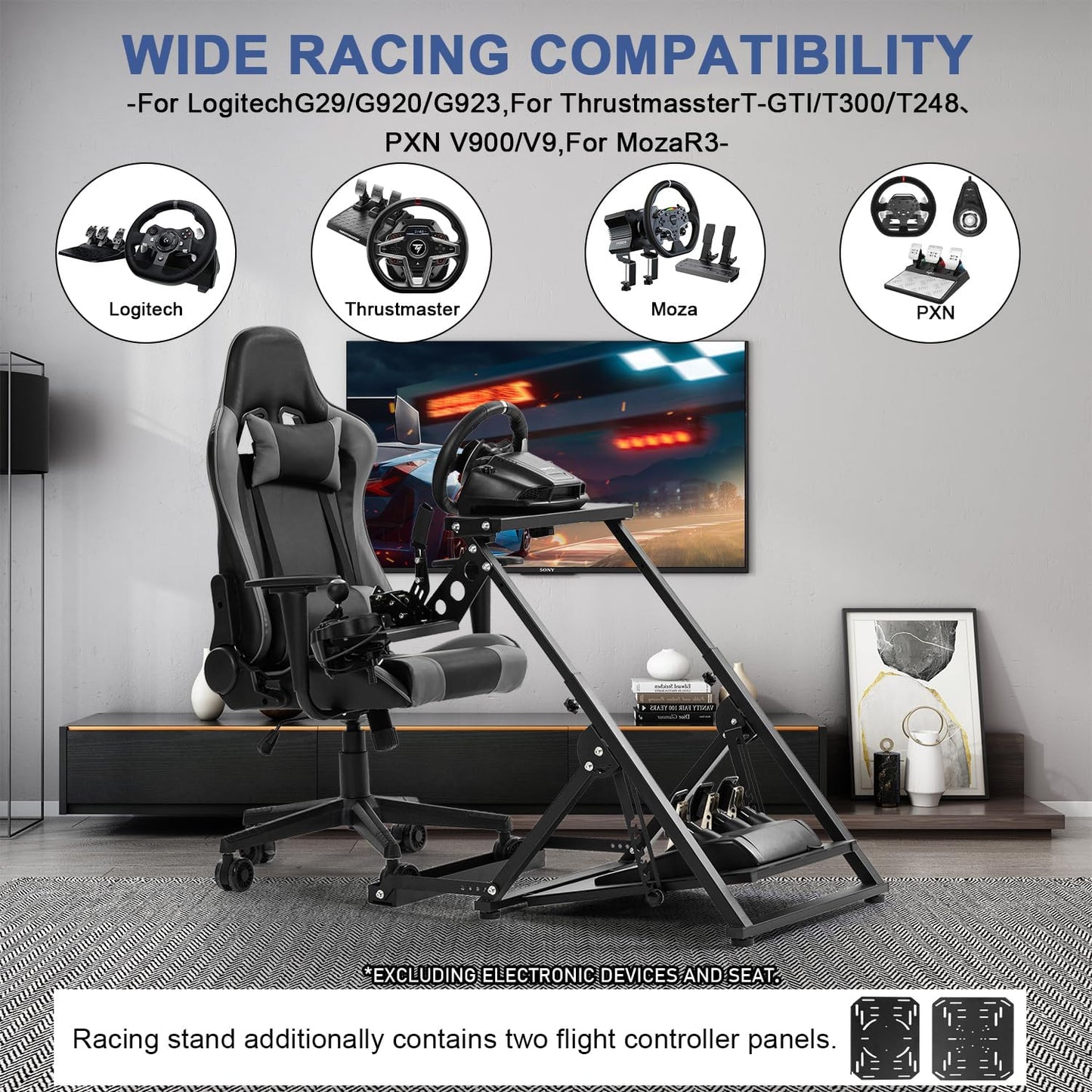 Anman Foldable Flight Simulation Cockpit 3.0 with Fixed Slot Fit for Logitech/Thrustmaster/Hotas Warthog/Fanatec,Electronics Adjustable Fight Sim Mount Pedals, Steering Wheel Not Included
