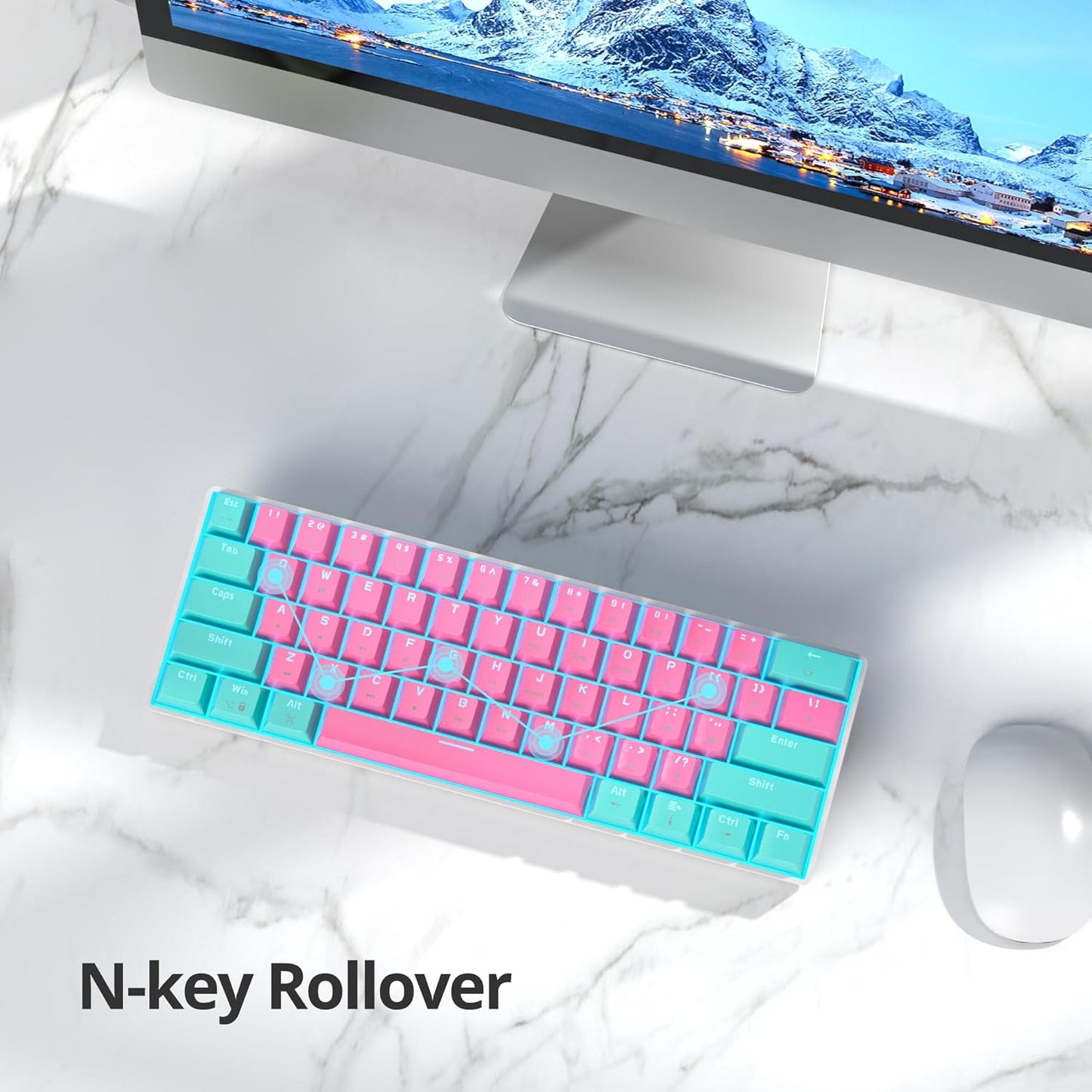 60 Percent Gaming Keyboard 68 Keys Mechanical Keyboard LED Backlit Compact Wired Keyboard with Red Switch for Windows PS4/5 Xbox Gamer(Black-White)