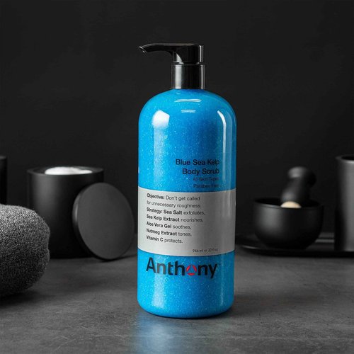 Anthony Exfoliating Body Scrub, Sea Salt, Vitamin C & Aloe Vera, Deep Cleans, Smooths Rough Patches, Soothes & Protects Skin, Hydrating Blue Sea Kelp Body Wash, 32 Fl Oz