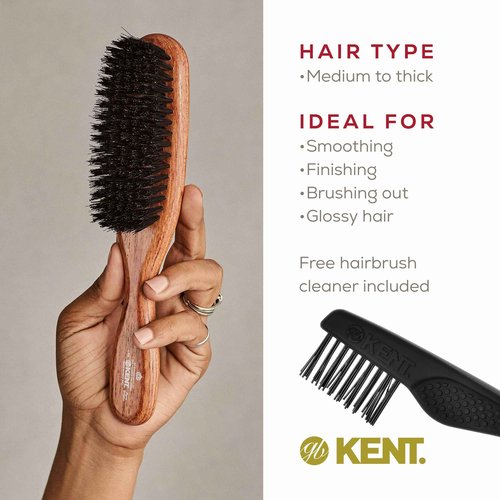 Kent LR6 Finest Dark Wood Styling Hair Brushes for Women - Natural Black Boar Bristle Hairbrush for Medium to Thick Hair of All Lengths - Dry Brush for Styling, Straightening, and Stimulating Oils