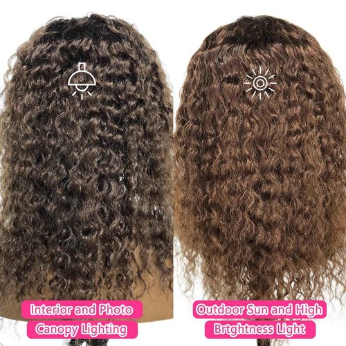 Chocolate Brown Deep Wave Headband Wig Human Hair #4 Colored Curly Headband Wigs for Black Women Human Hair Glueless None Lace Front Wigs Brazilian Virgin Hair Wig Machine Made 150% Density 22 Inch