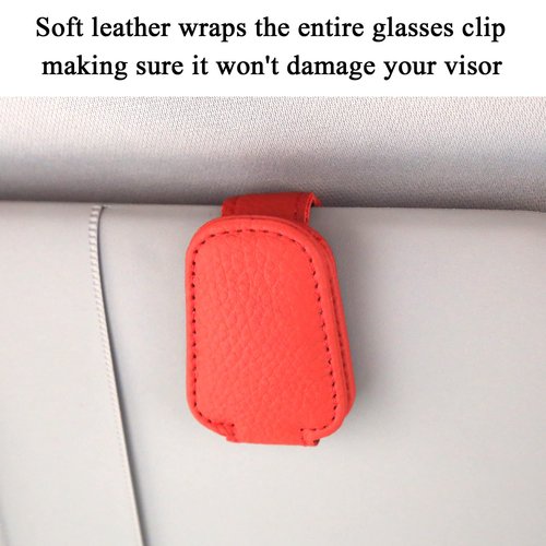 KIWEN Sunglasses Holders for Car Visor, Magnetic Leather Glasses Eyeglass Clip for Car, Ticket Card Clip Sunglasses Mount, Car Visor Accessories Gadgets (1, Red)
