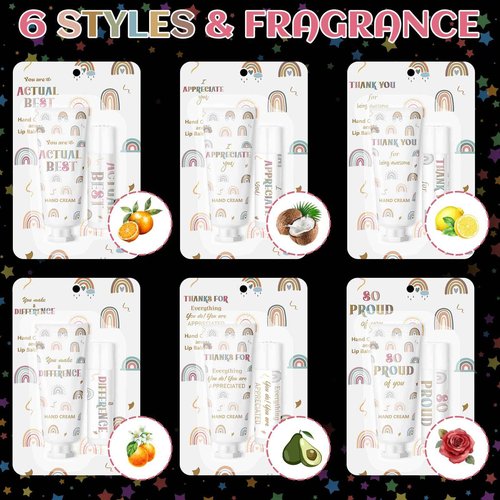 Loopeer 48 Set/ 96 Pcs Christmas Teacher Lip Balm Lotion Gift Set Bulk Boho Rainbow Mini Hand Cream Sets Xmas Stocking Stuffers Thank You Small Gifts for Women Employee Coworker Staff Volunteer