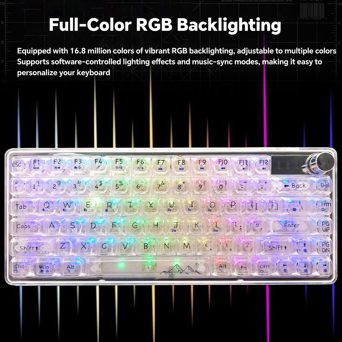 Adventurers V82 Transparent Mechanical Keyboard - Hot-Swappable RGB Gaming Keyboard, 75% Layout & Clear PC Keycaps, Bluetooth/2.4G/Wired Triple-Mode for Windows/Mac(Crystal Clear Switch,White)