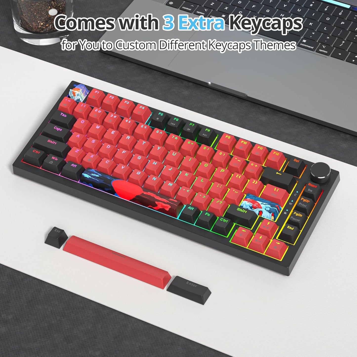 75 Percent Keyboard Gasket-Mounted with Sound Absorbing Pads, 82-Key Compact Wired RGB Mechanical Gaming Keyboard Hot-Swap Socket for Win, Black