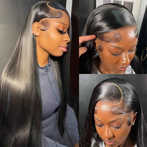 Ysxbui 13x6 Lace Front Wigs Human Hair 180 Density HD Transparent Straight Lace Front Human Hair Wigs for Women Straight Lace Front Wigs Pre Plucked with Baby hair Natural Color (24 Inch)