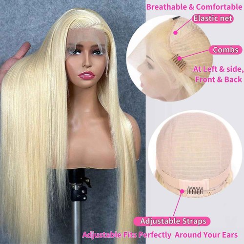 GZX 26 Inch 613 Lace Front Wig Human Hair 13X4 Blonde Straight HD Transparent Lace Frontal Wigs Human Hair Pre Plucked with Baby Hair 180% Density Blonde Glueless Wigs Human Hair