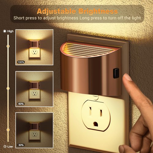 JandCase LED Night Lights Plug into Wall, 2 Pack Rose Gold Modern Night Lights, Dusk to Dawn Sensor Nightlight,0-100LM Brightness Adjustable, 3000K Soft White