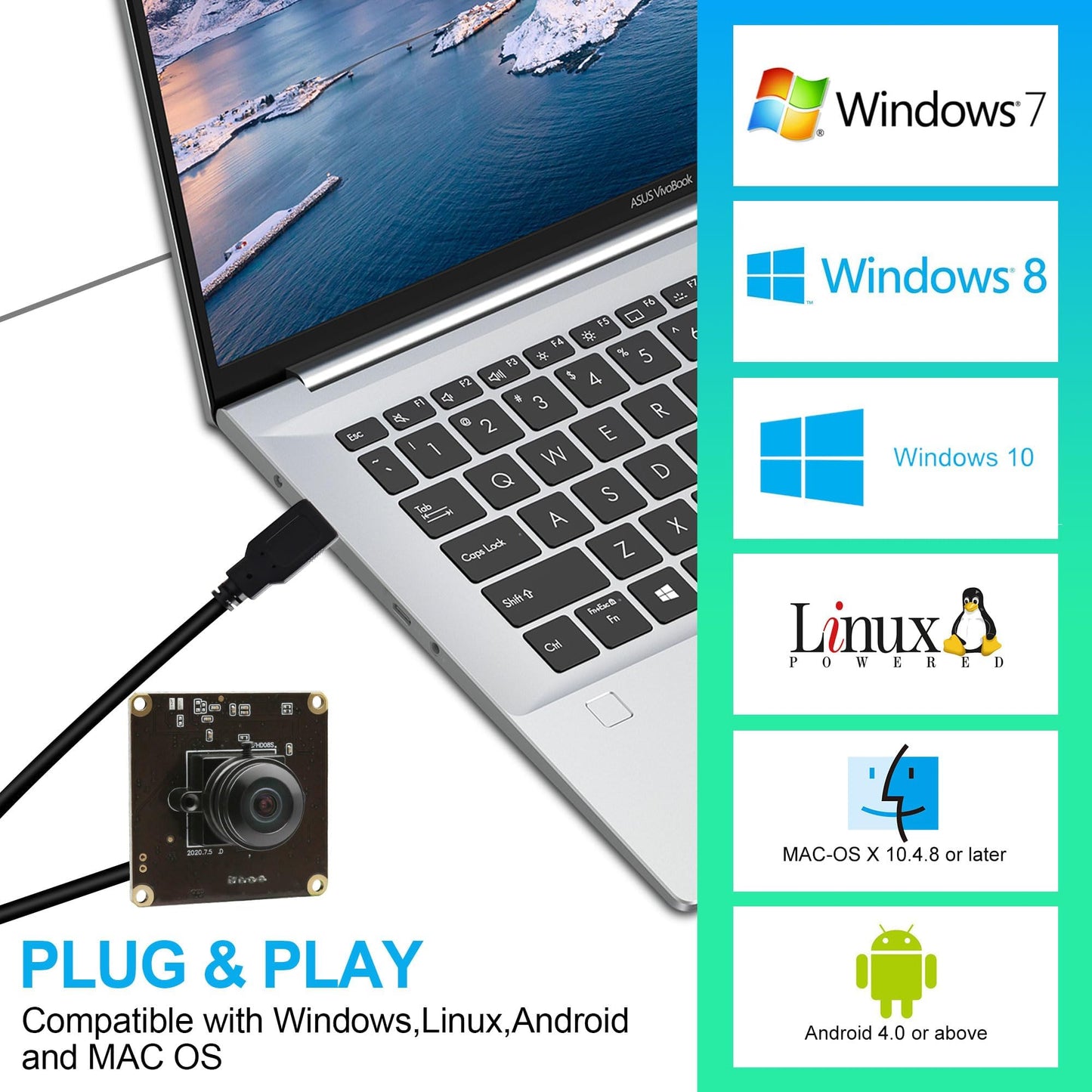 ALPCAM USB Camera Module High Speed 60fps 120fps 260fps Webcam with 180degree Fisheye Lens Full HD 1080P Computer Webcam Wide Angle Lightburn Camera for Windows/Linux/Raspberry Pi/Mac