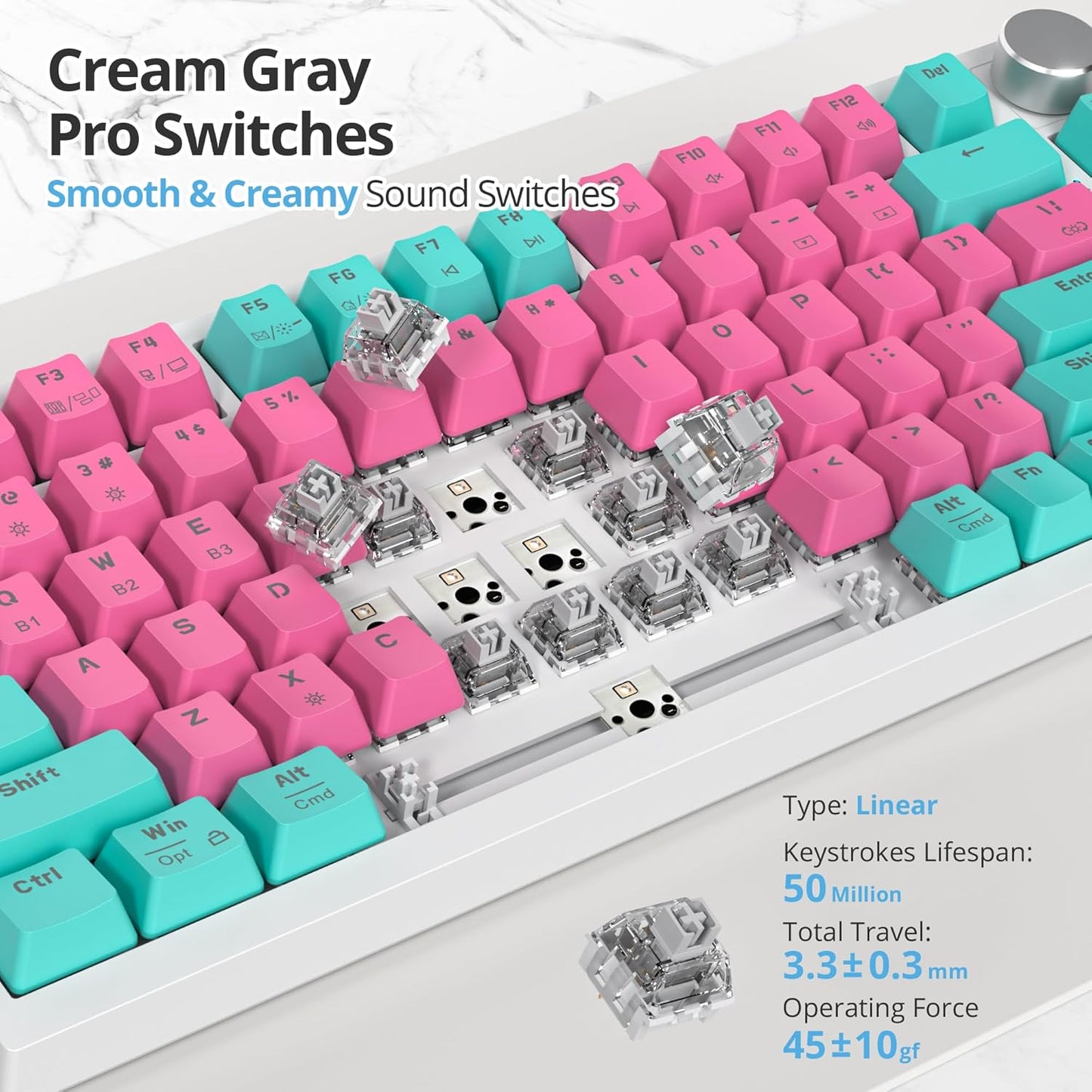 400PRO 75% Wireless Black Blue Gaming Keyboard, Gasket Hot Swappable RGB Mechanical Keyboard, Bluetooth/2.4GHz/USB-C Thocky Keyboard with Pre-lubed Cream Grey Switches (82 Black Blue-B)