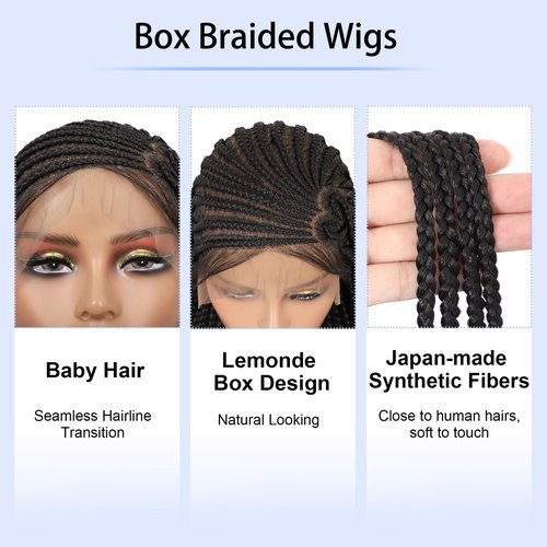 Kalyss 39 Inch Lemonade Box Braided Wigs for Black Women Synthetic Doulble Ful Lace Unique Heart Look Braided Lace Frontal Wig with Baby Hair for Women