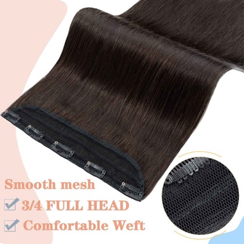 S-noilite Clip in Human Hair Extensions - 100% Real, One Piece/5 Clips, 3/4 Full Head - Thicker Hair, Clip-IN Standard Weft - Straight Soft (18"-90g, #02 Dark Brown)