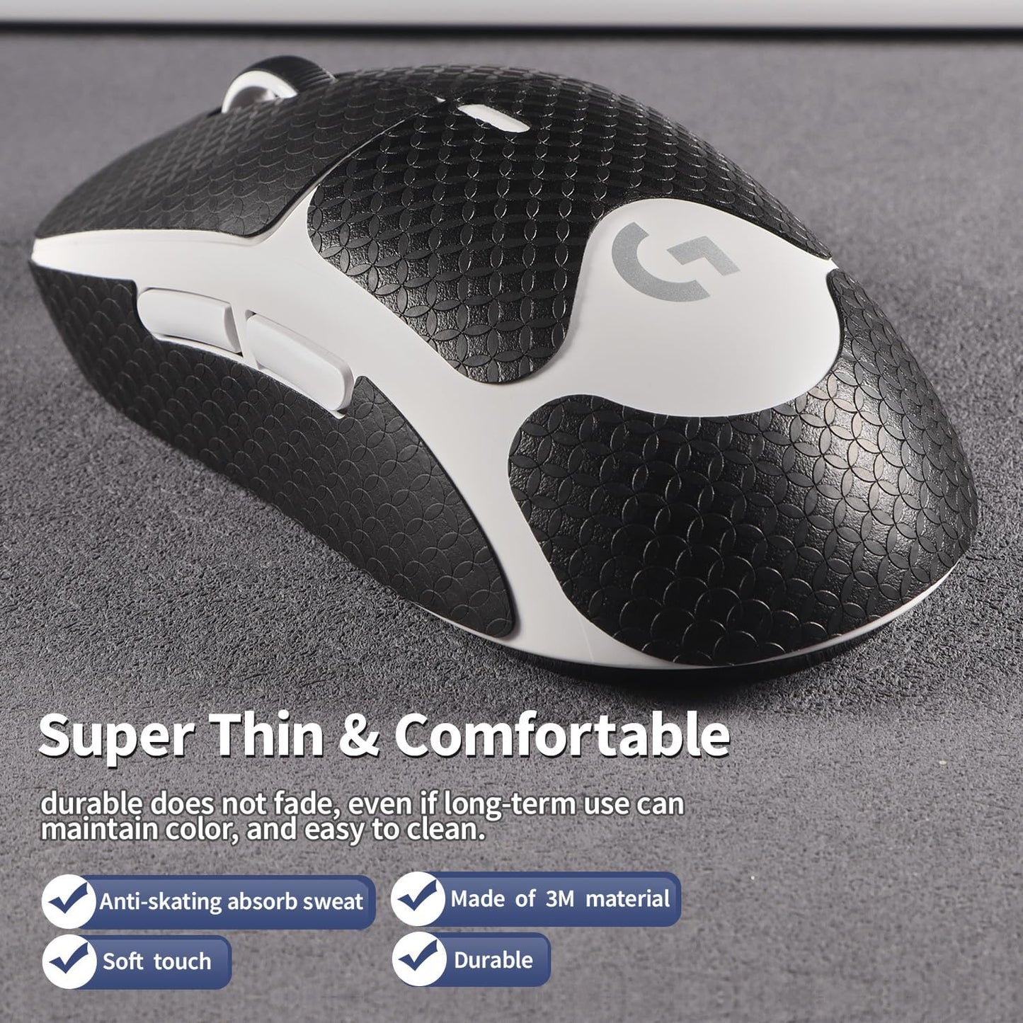 Anti-Slip Mouse Grip Tape for Logitech G Pro Wireless Mouse Skin Sweat-Resistant G Pro Mice Sticker Decal(White)