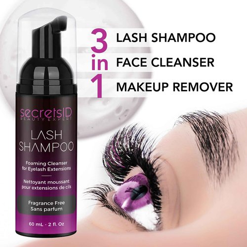 SecretsID Lash Shampoo Kit for Salons, Lash Techs and Brow Stylists - Pack of 18 Prefilled Eyelash Extension Cleanser 2 Oz Foaming Bottles with Retail Display and Aftercare Cards - Fragrance Free