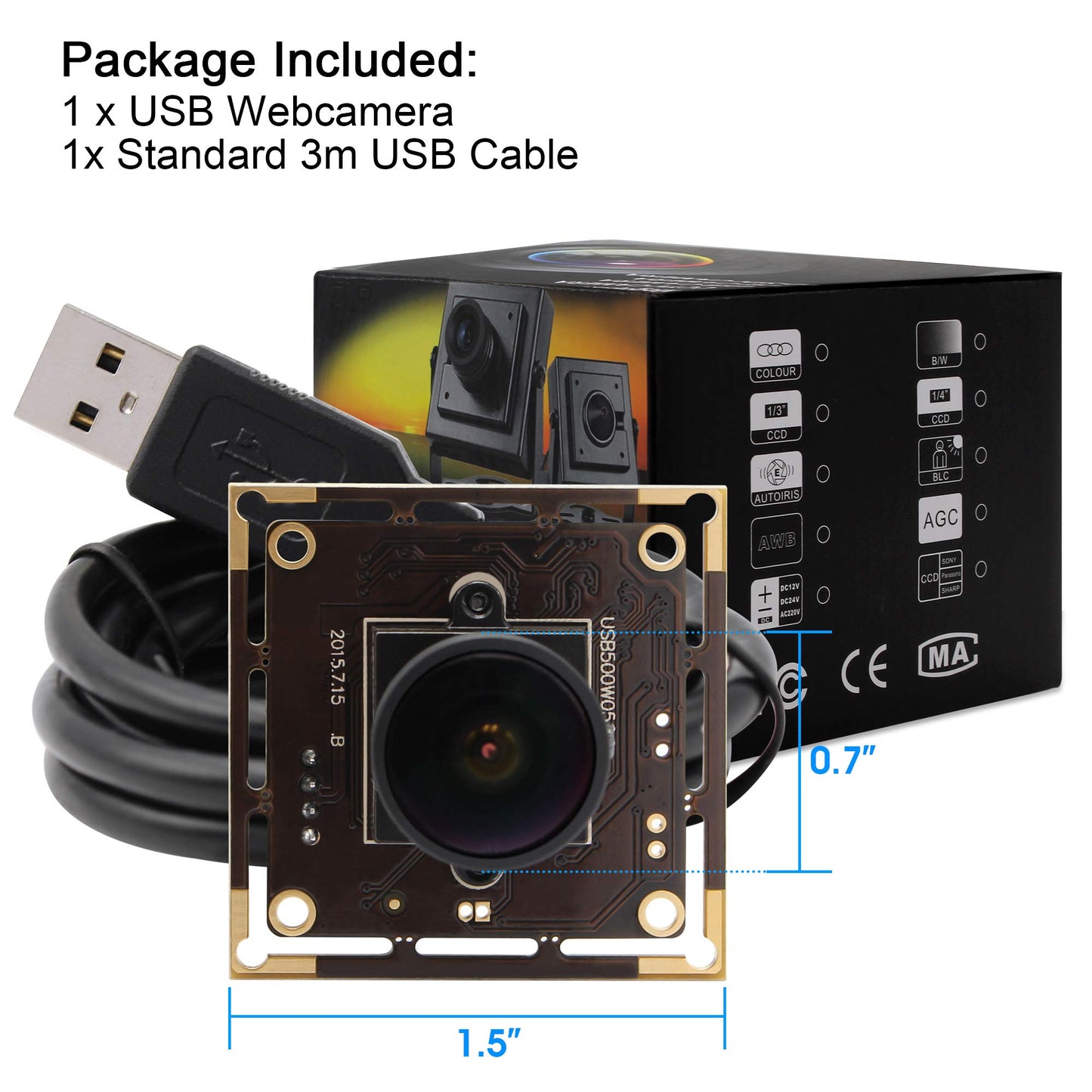 5MP HD 1944P Webcam 170 Degree Fisheye USB Camera Module with Aptina 1/2.5 MI5100 CMOS Sensor Webcamera Mini Industrial Web Cam,Plug&Play Support USB 2.0 OTG UVC