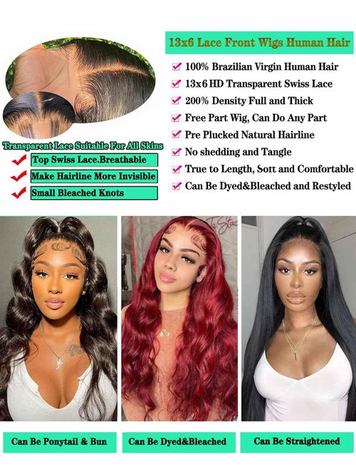 28 Inch 13x6 Lace Front Wigs Human Hair Pre Plucked 200 Density HD Transparent Front Wigs Human Hair Glueless Wigs Human Hair With Baby Hair for Women Natural Black