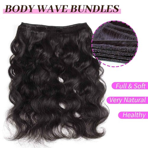 12A Human Hair Bundles 20 22 24 Inch Body Wave 3 Bundles Human Hair 100% Unprocessed Brazilian Virgin Hair Bundles Quick Weave Hair Extension Natural Black