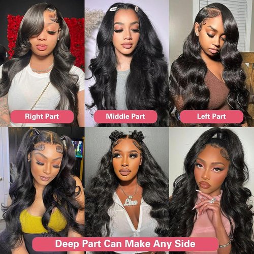 Giginger Body Wave Human Hair Wig 200% Density 13X4 Lace Frontal Wig 18 Inch Full Large Lace Space 13X4 Natural Black Body Wave Wigs Human Hair Pre Plucked For Black Women
