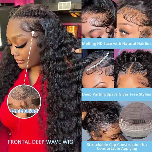 UWLK 30 Inch Deep Wave Lace Front Wigs Human Hair 200 Density 13x6 HD Transparent Lace Front Wigs for Women Pre Plcked Glueless Deep Curly Wigs with Baby Hair
