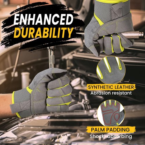 HANDLANDY Touchscreen Work Gloves for Men and Women, Utility Breathable Mechanic Working Glove for Yardwork Gardening (Yellow-Grey, Small)