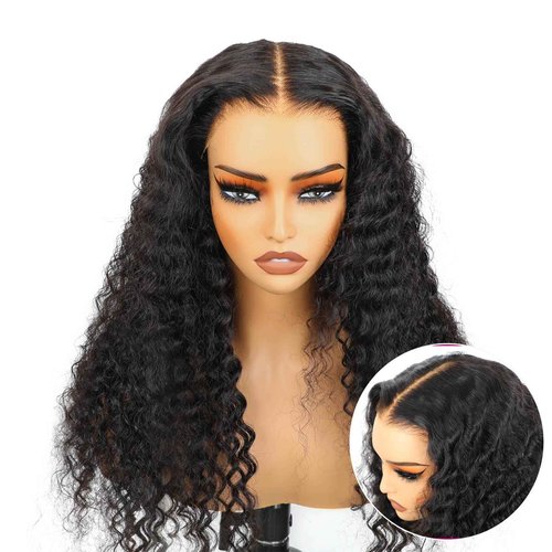 BLY Glueless Wigs Human Hair 9x6 M-Cap Wig Max Parting HD Lace Pre Cut Wig for Women Pre Plucked, Bleached Tiny Knots Deep Wave Curly Lace Front Wigs Wear Go 180% Density 20 Inch