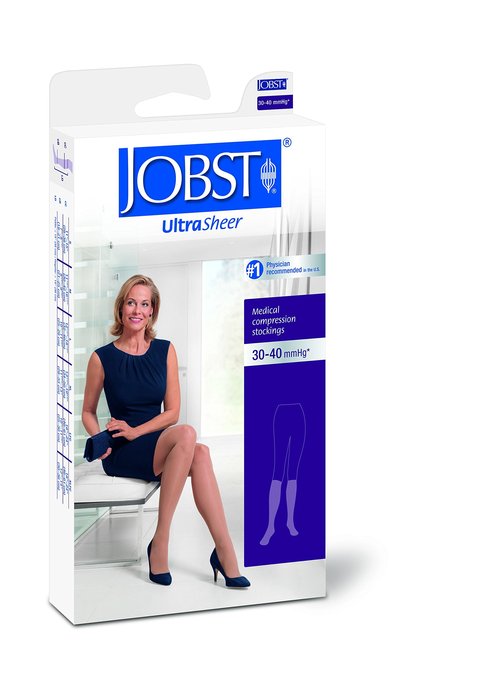 JOBST UltraSheer Knee High 30-40 mmHg Compression Stockings, Closed Toe, Medium, Classic Black